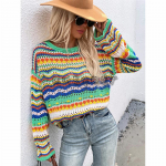 Naiste Rainbow Crew kaelusega triibulised trikoo-pullover-kampsunid, pikkade varrukatega vabaaja vabaaja topid XL