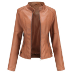 Naiste kunstnahast rattajope PU mootorratta vabaaja lukuga &otilde;huke mantel k&auml;rbitud v&otilde;idus&otilde;itja Moto pommitaja &uuml;ler&otilde;ivad suures suuruses S-4XL &uuml;lem&otilde;&otilde;duline mood uus 4XL kaamel