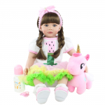 BZDOLL 60 CM pehmest silikoonist taass&uuml;ndinud v&auml;ikelapse nukum&auml;nguasi t&uuml;drukule pikkade juustega Printsessi beebi riidest kehaga Alive Bebe kleit S&uuml;nnip&auml;evakingitus Blue eyes, 60cm doll sinine