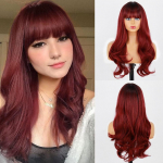 MISSQUEEN veinipunane pikk parukas tukkidega, s&uuml;nteetilised pikad lainelised Burgundia parukad naistele, looduslikud lainelised lokkis punased parukad igap&auml;evaseks kasutamiseks 24 tolli veinipunane v&auml;rv