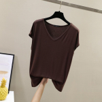 Solid V-kaelusega Basic T-s&auml;rk naiste suvine modaalne lahtised tee-topsid vabaaja aluss&auml;rk M kuni 2XL XL