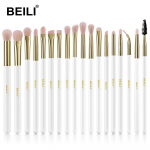 BEILI meigipintslid 18 tk. Professionaalne meigipintslikomplekt Premium Pink Vegan Synthetic Kabuki lauv&auml;rvide jumestuspintslite komplekt(Valge/roosa kuld)