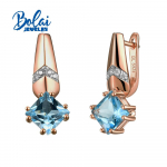 Bolaiehted, Lihtsa disainiga naturaalne taevasinine topaas, ruudukujuline 7,0 mm v&auml;&auml;riskivist k&otilde;rvar&otilde;ngad 925 h&otilde;bedast peened naiste ehted sinine