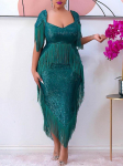 Rohelised tutikleidid Seksikad Bodycon Ebaregulaarse pikkusega Litritega Retro&otilde;htused kokteilipeo komplektid Luksuslikud s&auml;delevad Aafrika hommikumantlid S roheline