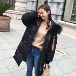 Naiste talvine kapuutsiga puuvillane parkjakk, mantel, keskmine pikkade varrukatega karusnaha krae tasku t&otilde;mblukk paks &uuml;hev&auml;rviline XL beež