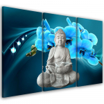 Kolmeosalise pildiga l&otilde;uendiprint Buddha Zen Orchid Turquoise 60x40 sinine