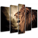 Viieosalise pildiga l&otilde;uenditr&uuml;kk African Lion Animals Nature 100x70 oranž