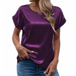 Igap&auml;evane soliidne satiinist naiste pluuside mood 2023, suvine elegantne l&uuml;hikeste varrukatega naine, lahtised kontorip&uuml;ksid, naiste r&otilde;ivad 25084 XXL