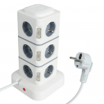 EU-pistik 220V 10A torni 12-osaline pistikupesa 4 USB-&uuml;lekoormuskaitsel&uuml;litiga mitme toiteribaga vertikaalne 2,8 m pikendusjuhe