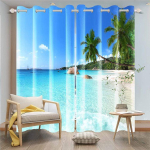 Ranna pimendavad aknakardinad Merepalmid Elutoa kardinad Loodus Mere&auml;&auml;rne maastik Magamistoa kaunistamiseks m&otilde;eldud prindikardin W53.5 X H114cm X 2 blue