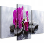 Kolmeosalise pildiga l&otilde;uenditr&uuml;kk Orchid Flowers Stones Purple 60x40 roosa