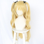 Anime Genshin Impact Fischl Cosplay parukas Blond Twin lokkis hobusesabad Kuldsed sirged kuumakindlad s&uuml;nteetilised juukseparukad One Size khaki