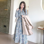 Kevadsuvi mood Vestidos Naistele Vintage Print lilleline elastne v&ouml;&ouml;koht A-line vaba V-kaelusega &scaron;ifoonkleit Naiste vabaajakleidid XXL