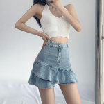 Volangidega teksaseelik naistele Seksikad k&otilde;rge v&ouml;&ouml;kohaga mini-l&uuml;hikesed seelikud Suvised vintage &otilde;hukese p&otilde;hjaga Y2k t&auml;navar&otilde;ivad Korea stiilis riided XS sinine