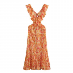 Suvise naiste uue kihilise kaunistusega Midi rihmaga kleit Disain Sense Niche Risti volangidega tr&uuml;kitud kleit kleit naistele M