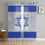 Iisraeli lipp Sein Sinine t&uuml;ll aken Kardinad Elutoa Organza l&otilde;ng L&auml;bipaistev Voile kardin Magamistuba K&ouml;&ouml;k Kodusisustus Drape W135 x H115cm x1