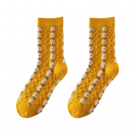 1 paar naiste sokid lilleline aplikatsioon vintage metsastiilis paksud libisemisvastased soojad pehmed k&otilde;rge elastsusega talvised keskmise toruga sokid kollane