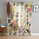 Lilled Linnud Liblikad Retrostiilis T&uuml;ll L&auml;bipaistvad Aknakardinad Elutoa Magamistoa Kaasaegne Voile Organza Kardinad kardinad W135 x H115cm x1