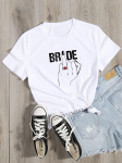 Bride Ring Finger Bride Team Print Bachelorette Wedding Party Naiste T-s&auml;rk Casual Ladies Basic O-kraega l&uuml;hikeste varrukatega T-s&auml;rk L