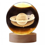 Magamistoa kaunistamiseks m&otilde;eldud 3D Galaxy kristallkuullamp lasergraveeriv &ouml;&ouml;valgusti puidust alusega, Earth puhas