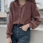 Mood lihtsad &scaron;ifoonist naiste s&auml;rgid vabaaja vintage pikkade varrukatega n&ouml;&ouml;bid Naiste pluus ja topid V kaelusega naiste riided 22965 S pruun