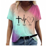 Gradient-elektrokardiogrammiga tr&uuml;kitud T-s&auml;rk L&uuml;hikeste varrukatega naiste parima suurusega vabaaja T-s&auml;rk Moodne V-kaelusega naiste s&auml;rk 2021. aasta suvi S