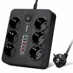 Toiteriba EU vahelduvvoolu pistikupesa Multiprise nutika kodu pikendus elektriadapteri &uuml;lekoormuskaitse pikendusjuhe must