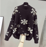 Kootud top kampsun Naiste kudumid s&uuml;gistalv O kaelus poolk&otilde;rge kraega vabaaja lumehelbetr&uuml;kiga pullover kampsun S punane