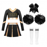 Lastele t&uuml;drukute cheerleading komplekt, pikkade varrukatega Crop topp plisseeritud seeliku ja kikipeakattega p&otilde;lvek&otilde;rged sukad, 2 tk lillepallid tantsuesinemiseks 5-6 Years