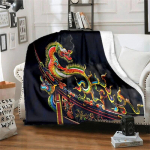 Hiina draakon Pehme pl&uuml;&uuml;s diivanvoodi, heidetav multikas piknikutekid Moodne flanelltekk Gedruckt Bettdecke Geschenk 75cm x 90cm