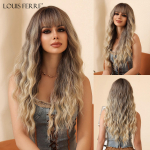 LOUIS FERRE Hallpruun Ombre Blond lainelised parukad Pikad loomulikud lainelised lokkis parukas naistele v&otilde;ltsjuustele koos tukkidega igap&auml;evane Cosplay Fiber Parukas