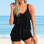 Naiste &otilde;lapaeltega ujumistrikoo must Lotus Leaves Print Bikiinid Tankini ujumistrikoo S must