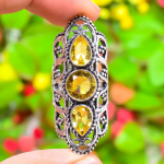 Looduslikust tsitriinist v&auml;&auml;riskivist k&auml;sitsi valmistatud 925 h&otilde;bedane kinkes&otilde;rmus, suurus 6 j7o31