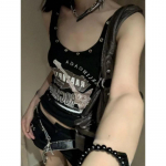 American Vintage Punk Rock Camisole naistele Suvised Seksikad Slim Fit Print T-s&auml;rgid Y2k E-Girl Varrukateta mustad topid S must
