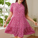 Suvine Naiste Lillemustriga S&auml;rkkleit L&uuml;hikeste Varrukatega Volangidega A-l&otilde;ikeline N&ouml;&ouml;bitav L&uuml;hike Kleit T&ouml;&ouml; Vaba aeg Klubi Peokleit Hingav Kerge Kleit 1XL roosa