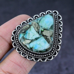 Natural Turquoise In Pyrite Gemstone Handmade 925 Steling Silver Ring S.9.5 w5u36