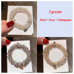 3TK Pearl Crystal Scrunchie Paks Paks Tugev Elastne Juukselips Naiste Kuldm&uuml;ntidega Aksessuaarid Elegantne hobusesabahoidja Uus