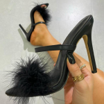 Liyke Design Roosa kohev Sulg K&otilde;rged kontsad Sussid Naiste Mood Peep Toe Suvesandaalid Naiste Muulad Slaidid Pumbad Kingad 38 must