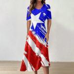 Naiste vabaaja moeprindiga V-kaelusega l&uuml;hikeste varrukatega v&ouml;&ouml;kohaga pikk kiikkleit L sinine