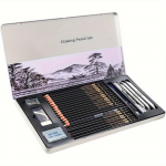 29 tk, joonistuspliiatsite komplekt, metallkarbi pakend, sealhulgas grafiitpliiatsid, s&ouml;epliiatsid, k&auml;nkude segamine ja muud joonistusvahendid 29Pcs Sketching Pencils Set