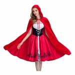 Halloweeni kost&uuml;&uuml;m V&auml;ike n&otilde;iateenija, Cosplay riietus, punane m&uuml;ts, n&otilde;id, mantel, kleit, &uuml;likond, peolava, rollim&auml;nguriietus S