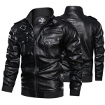 Nahk Bomber jakk Meeste Mood Mantli Seis Kaelus T&otilde;mblukuga Taskud Jakid Slim Fit jope mantlid M must