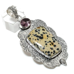 Natural Dalmation Jasper, Amethyst 925 Sterling Silver Pendant 2.84 z2a12