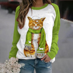 Talvised pikkade varrukatega T-s&auml;rgid naistele Naljakad Kawaii kassiloomad Prindiga dressipluusid Naistele armsad o-kaelusega pulloverid, naiste kampsunid S