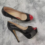 LOSLANDIFEN Seksikas Peep Toe Platform Naiste Pumbad 14cm &Uuml;lik&otilde;rged Lakknahast Kontsad Kingad Punased Pulma Tikkp&uuml;ksid Suur Suurus 43 44 41 must