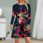 Naiste vabaaja kleit s&uuml;gis žirafi mustriga kleidid naistele O-kaelusega l&uuml;hikeste varrukatega kleit pluss suurus 5XL