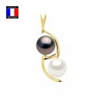 Compagnie G&eacute;n&eacute;rale des Perles - Pendentif TOI & MOI V&eacute;ritables Perles de Tahiti et Eau Douce 9-10 mm Or Jaune 18 Cts - Bijou Femme