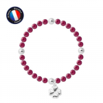 PERLINEA - Bracelet My Chance - V&eacute;ritable Perle de Culture d'Eau Douce Ronde 5-6 mm Rouge Cerise - C&acirc;ble Elastiqu&eacute; - Bijoux Femme