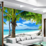 Moodne Mere&auml;&auml;rne Seinamaaling Foto Tapeet Elutuba Magamistuba Kodu Kaunistus 3D Maastik Rannikupuu Tapeet 200 cm(W) x 140 cm(H)