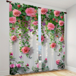 2-osaline komplekt Roosa roosi ja liblikaga kardinate varrastega tasku disain lihtsaks riputamiseks magamistuppa Elutoa rulood Aknakujundus 100W130H(CM)40x51in&rod pocket